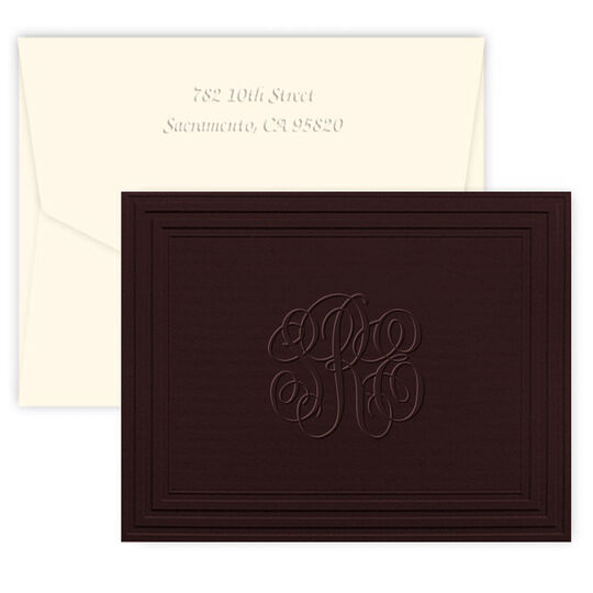 Embossed California Classic Mocha Frame Monogram Note Cards